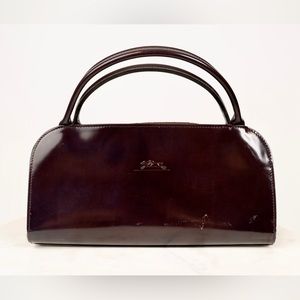 Longchamp Vintage Patent Leather Dark Brown Handle Bag, used
